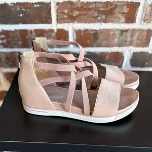 Eileen Fisher Sola Tumbled Nubuck Leather Strappy Platform Sandals Size 11 Blush